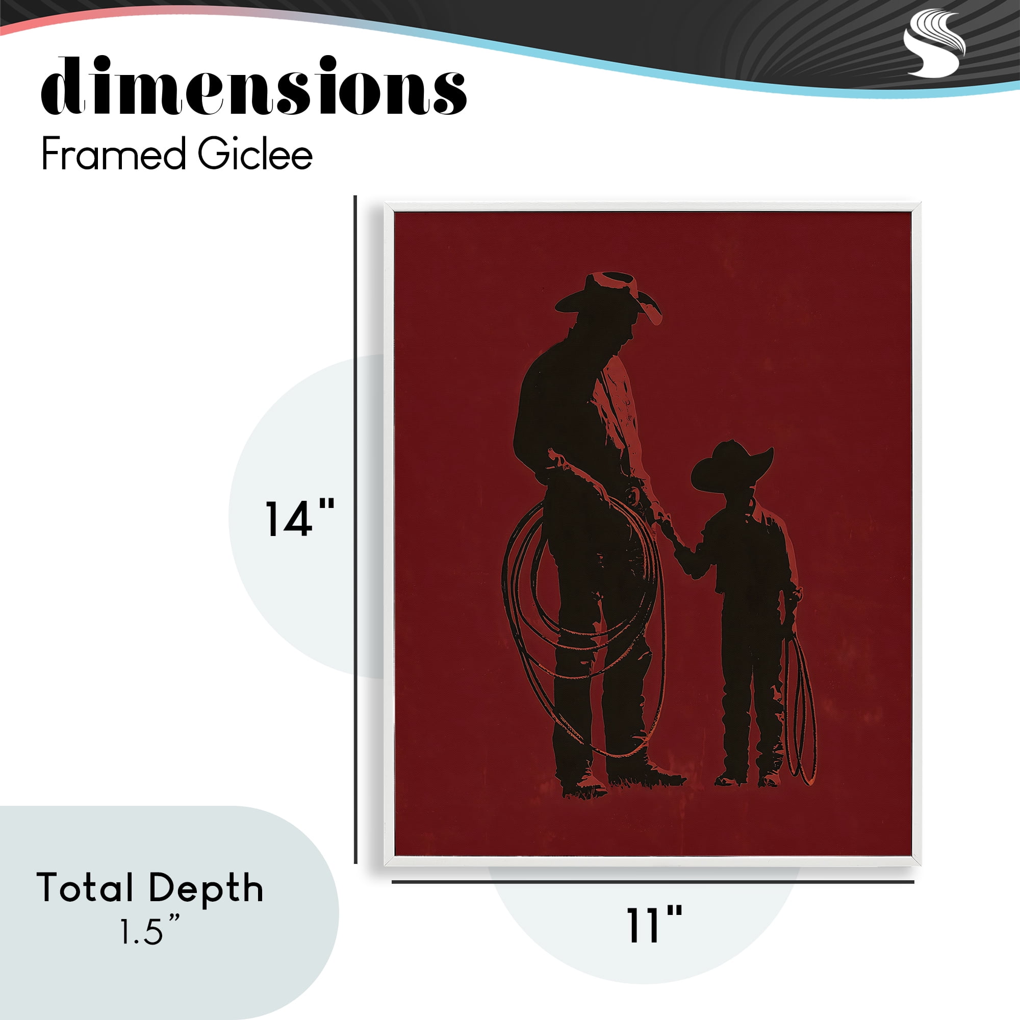 Burgundy Cowboy Father & Son White Framed Giclee Art, design by Arlington Prints
