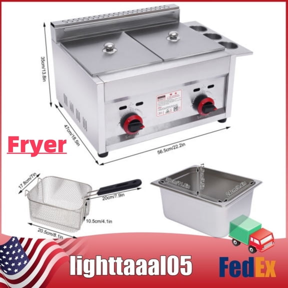 Commercial Deep Fryer Dual Tank 2 x 6L Countertop Stainless Steel Kitchen Frying Machine Oil Fryer Outdoor Use Round 2 Burner with lid and Basket