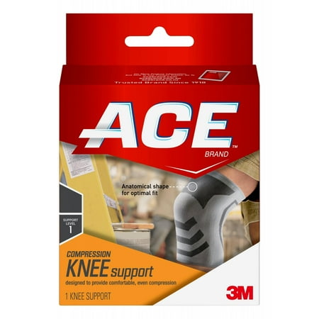 - ACE Brand Compression Knee Support, Small/Medium, White/Gray, 1/Pack
