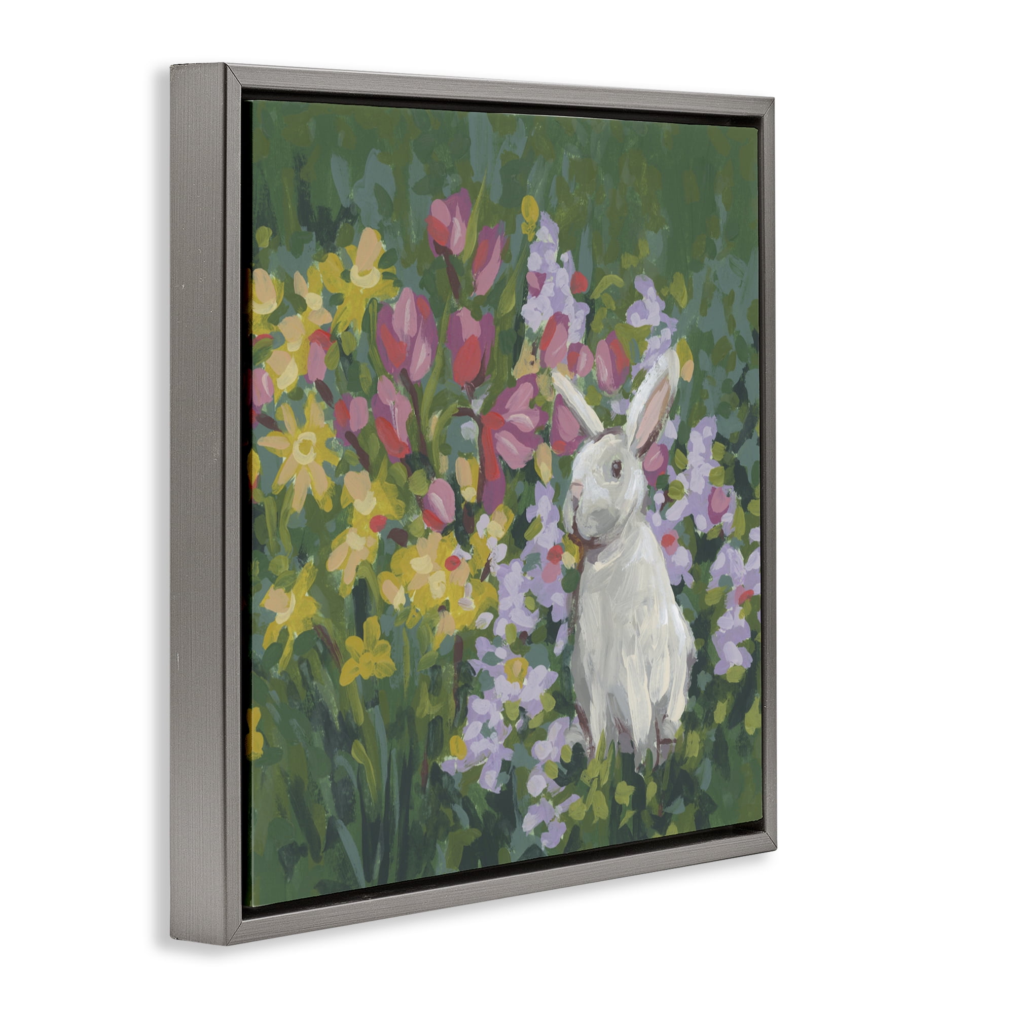 Stupell Industries Botanical Bliss Bunny Gray Framed Floater Canvas Wall Art, design by June Erica Vess