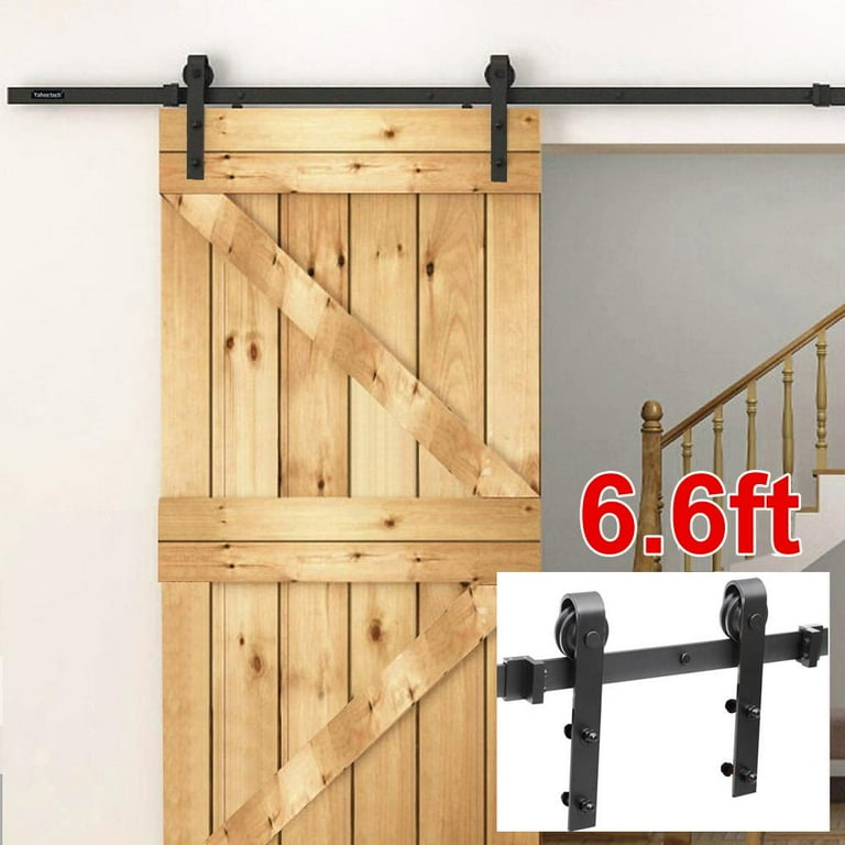 SmileMart 6.6 FT Single Wood Sliding Barn Door Sliding Hardware Track Set Kit Black SmileMart 6.6 FT Single Wood Sliding Barn Door Sliding Hardware Track Set Kit Black