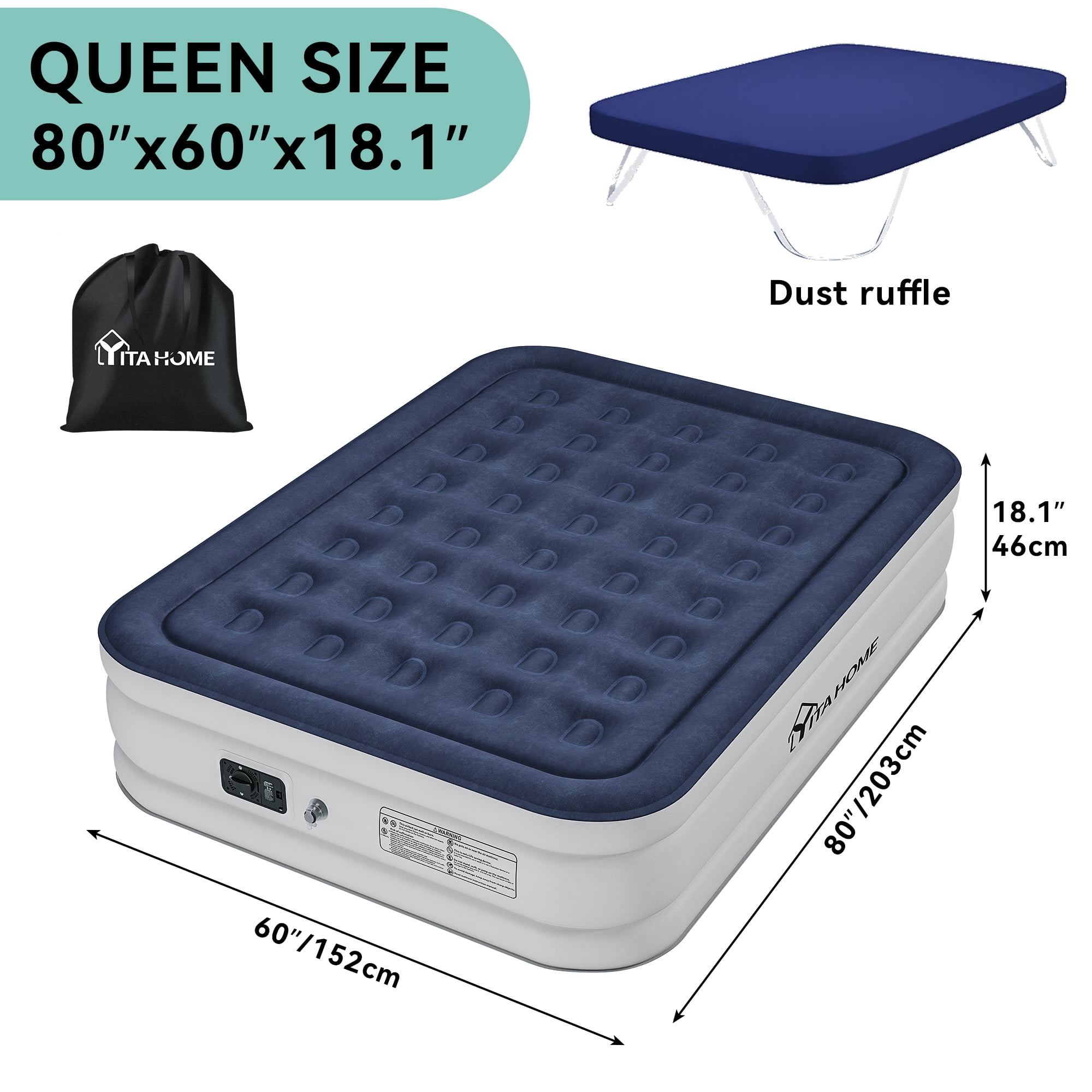 Uforic Queen Air Mattress with Fitted Sheet, 18" Elevated Inflatable Bed with Pump, Carry Bag & Repair Kit
