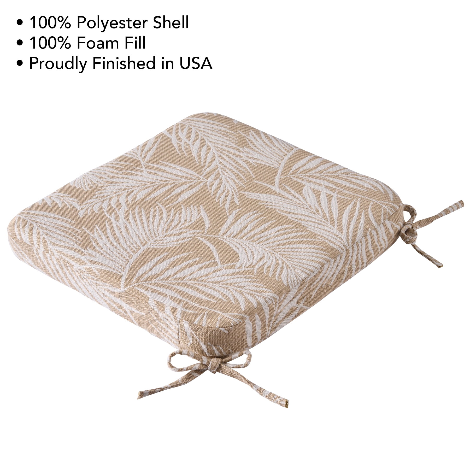 Better Homes & Gardens Rectangle Outdoor Seat Pad Cushion, 19 in x 18 in, 1-Piece, Palm Tan