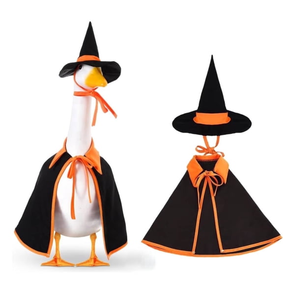 Porch Goose Halloween Outfit for 23 Inch Lawn Goose, Witch Cape and Hat Costume Clothes Set for Outdoor Patio Yard Lawn Garden Decoration, Orange