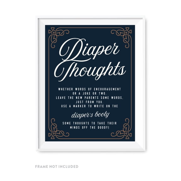 Navy Blue Art Deco Vintage Party Baby Shower,  Diaper Thoughts Party Sign, 8.5x11-inch, 1-Pack, Games