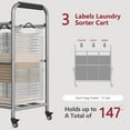 thumbnail image 2 of 3 Bag Laundry Sorter Cart, Laundry Hamper Sorter Basket with Heavy Duty Lockable Rolling Wheels for Clothes Storage, Grey & White, 2 of 15