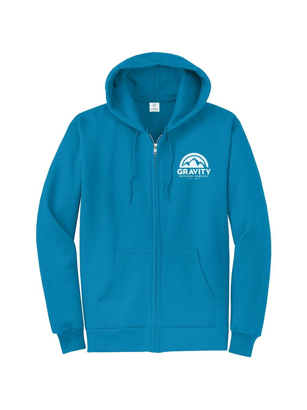 Gravity Outdoor Co. Zip-Up Hoodie - Neon Blue - White Logo - Medium