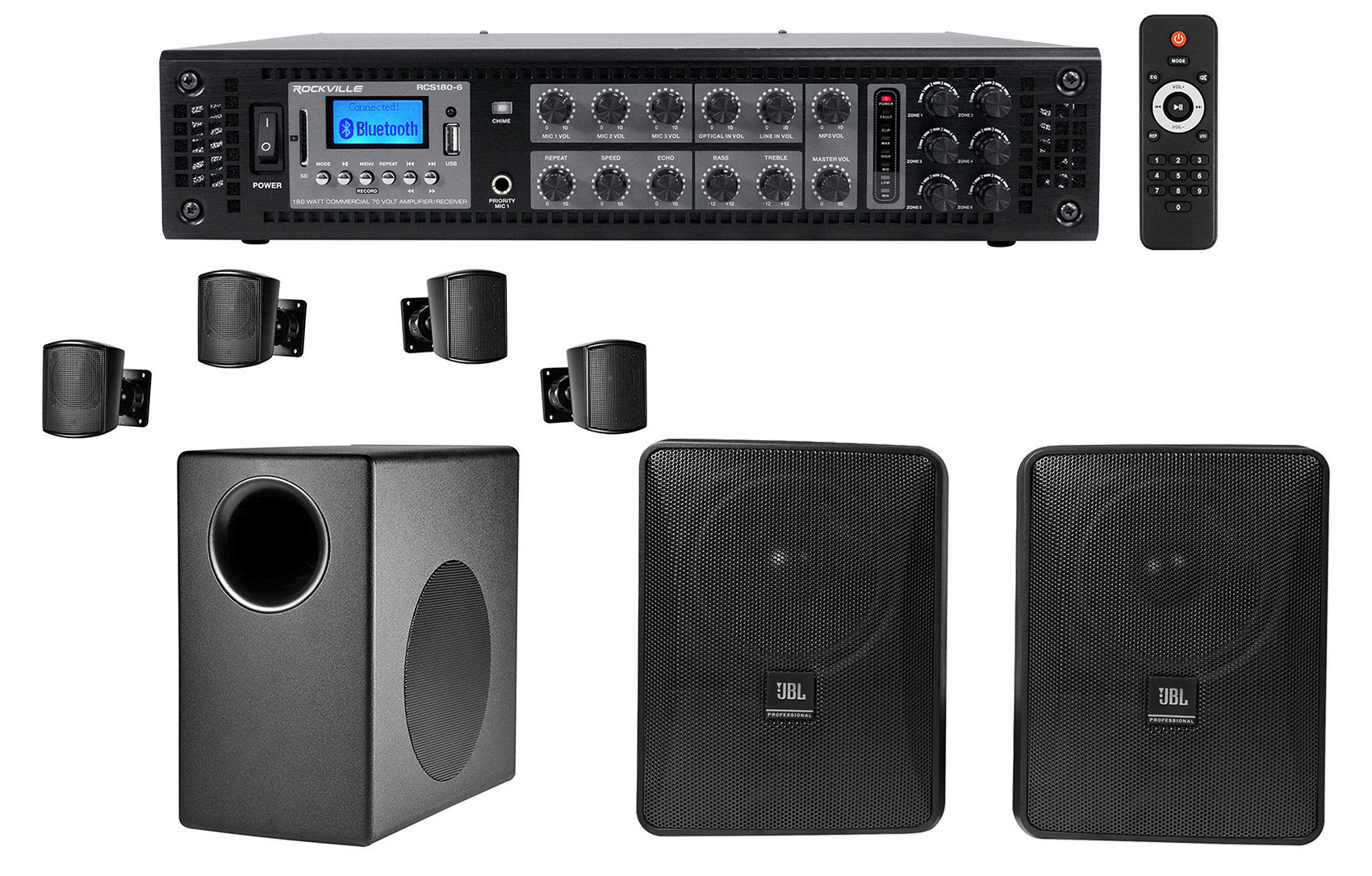 Wall Speakers+Amp For Office/Store/Gym 