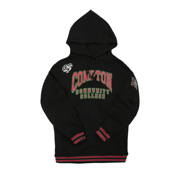 AACA Compton Community College Men's Black Pullover Hoodie with Striped Ribbing