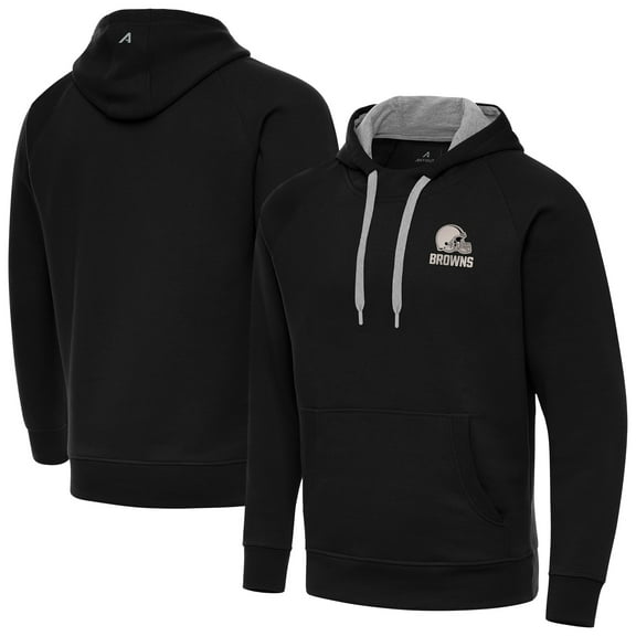 Men's Antigua Black Cleveland Browns Brushed Carbon Victory Pullover Hoodie