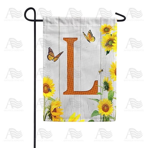 America Forever Spring Monogram Garden Flag Letter L 12.5 x 18 inches Double Sided Vertical Outdoor, Yard, Lawn, Beautiful Yellow Flowers, Sunflower Garden Flag