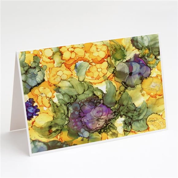 Abstract Flowers Purple & Yellow Greeting Cards & Envelopes - Pack of 8