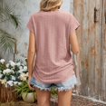 thumbnail image 7 of Women V Neck Pocket Short Sleeve Loose Fit Breathable Casual Tee Top M Size Khaki, 7 of 7