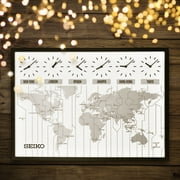 Seiko 24 Worlds View Wall Map with 6 Time Zone Clock, Traditional, Analog Quartz QXA538KLH