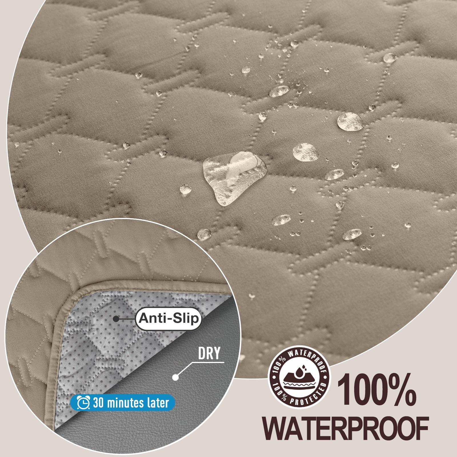 Sanmadrola Sofa Cover 100% Waterproof Couch Slipcovers Washable Non-Slip Furniture Protector with Pockets/Elastic Straps/Silicone Backing for Kids Pets Dogs, Khaki, Sofa