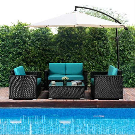 Gymax 4PC Rattan Patio Furniture Set Outdoor Wicker With ...