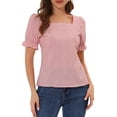 thumbnail image 1 of INSPIRE CHIC Blouse Haut à Encolure Carrée à Manches Courtes à Carreaux pour Femme P Rouge, 1 of 6