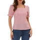 thumbnail image 1 of Blusa de cuadros de cuello cuadrado y manga corta para mujer Inspire Chic, color rojo, 1 of 6
