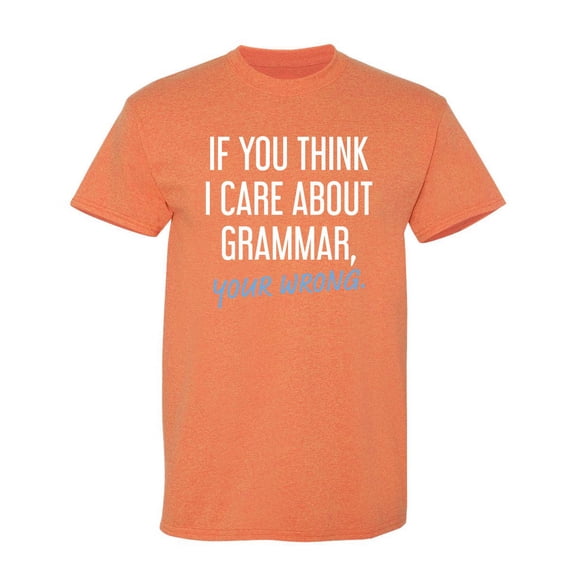 If You Think I Care About Grammar Your Wrong Sarcastic Funny Graphic T Shirt Adult Humor Fit Well Tee Christmas Apparel Gift Birthday Anniversary Novelty Premium Tshirt