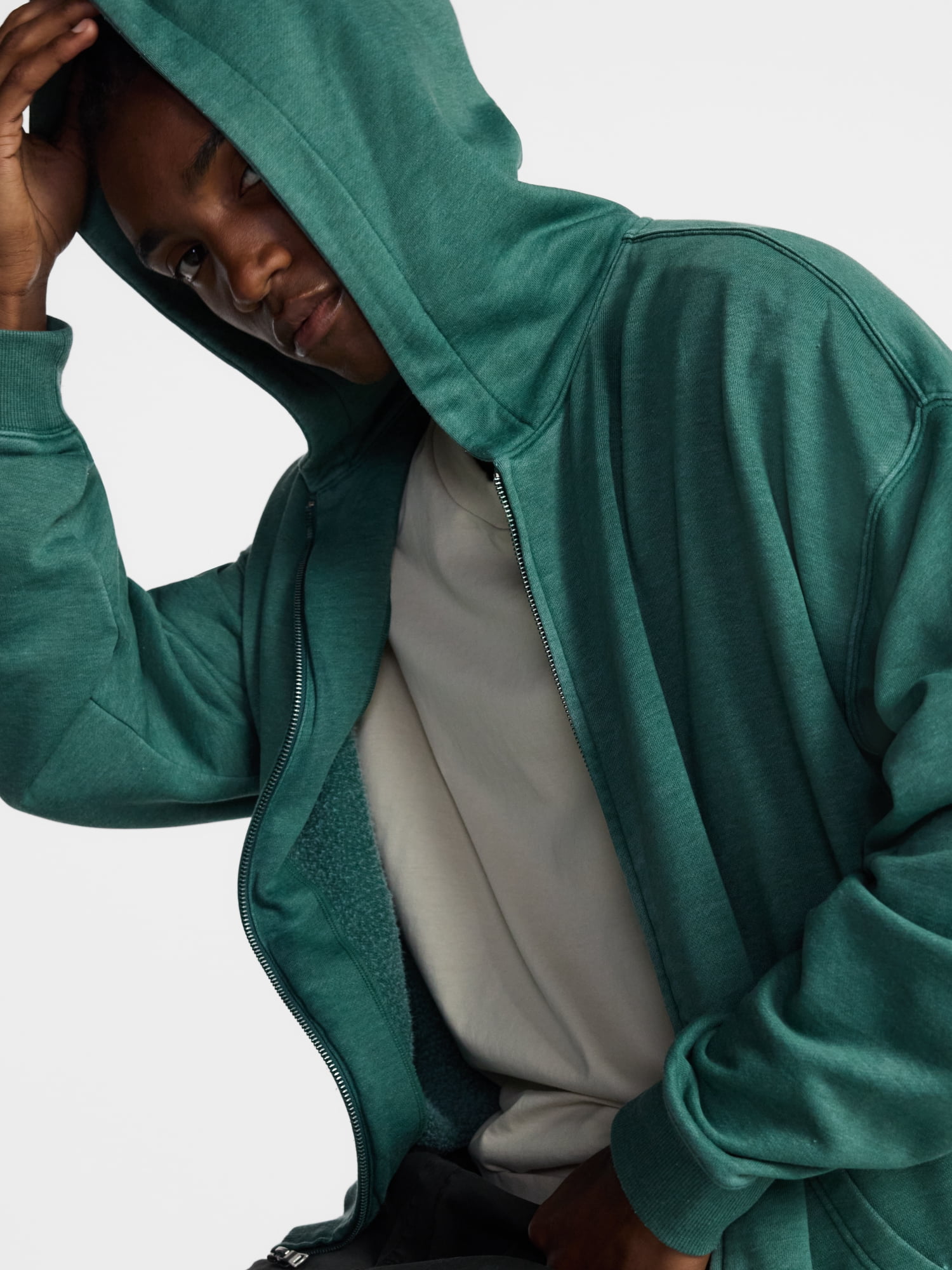 No Boundaries Boxy Oversized Fit Fleece Zip Hoodie Sweatshirt with Long Sleeves, Men's XS-4XLT