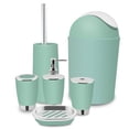 thumbnail image 2 of HERCHR 6Pcs Bathroom Accessory Set, Plastic Household Gift  Set Lotion Bottles, Toothbrush Holder, Tooth Mug, Soap Dish, Toilet Brush, Trash Can, Rubbish Bin, 2 of 7
