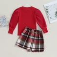 thumbnail image 4 of Douhoow Little Girls 2 Piece Autumn Outfits 4Y 5Y 6Y 7Y 8Y Kids Long Sleeve Ribbed Tops + Plaid Mini Skirt Set, 4 of 6