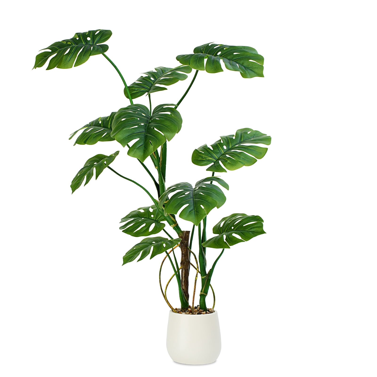4FT Artificial Monstera Deliciosa Plant, Faux Tropical Palm Tree with White Planter, Fake Potted Floor Plant, Artificial Tree for Home Office Living Room Indoor Decor