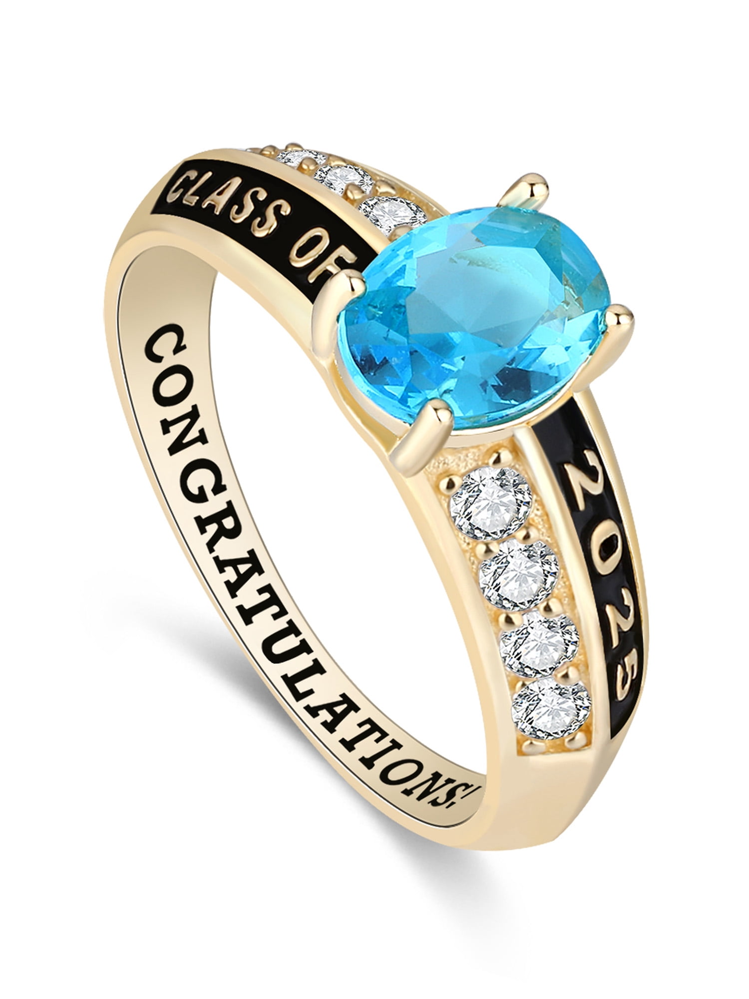 Mementos PJM Custom Women's Class Ring for High School and College-Sterling Silver/Gold-Prestige