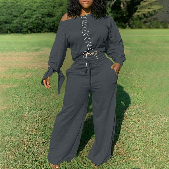 Womens Sweatsuits 2 Piece Set Clearance Long Sleeve,With Pocket Soft Joggers Tracksuit Lounge Breathable Sweatshirt Lightweight Fall Oversized Lounge Sets Dollar Deals