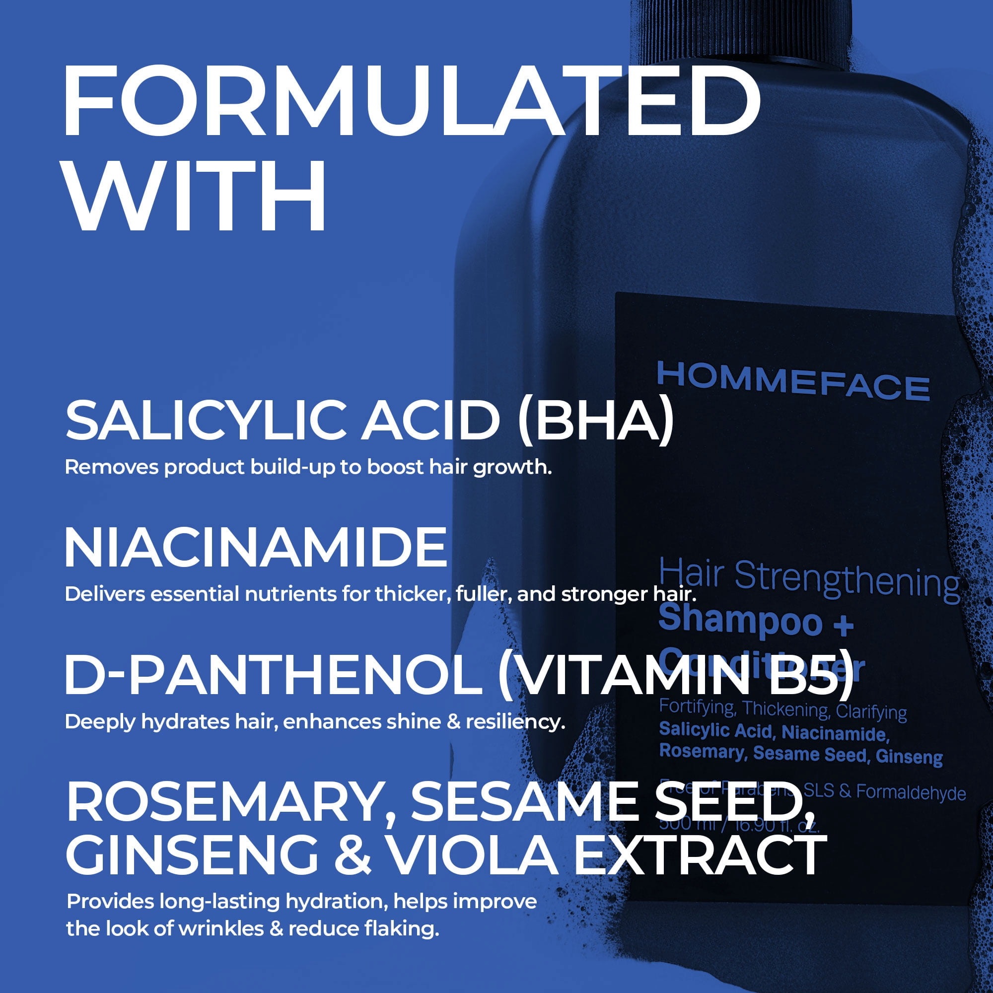 HOMMEFACE 2-in-1 Hair Strengthening Shampoo + Conditioner for Men, 16.9 fl. oz. - Hair Thickening, Scalp Exfoliating, Volumizing for Reduced Shedding, Density & Shine