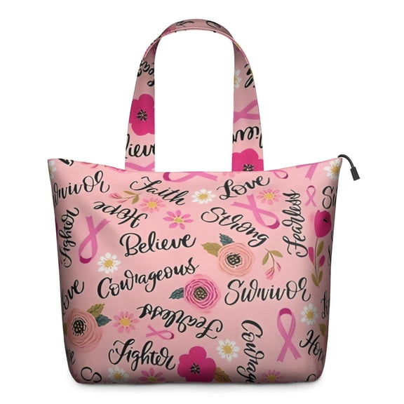 Pink Breast Cancer and Pioneer Flower Travel Tote Bags for Women Carry On,Large Weekender Bags for Women Travel,Multi Functional Duffle Bag for Work,Shopping,Sports