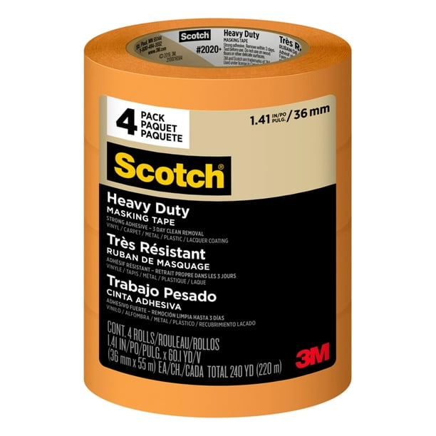 Cinta adhesiva de pintor, resistente, 4 rollos, 36 mm x 55 m