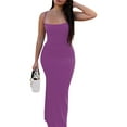 thumbnail image 3 of Women's Spaghetti Strap Low Cut Bodycon Maxi Dress Square Neck Sleeveless Backless Tight Slip Elegant Long Cami Dress, 3 of 4