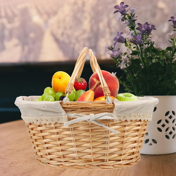 Mobestech Portable Light Brown Woven Basket with Handle for Flower Storage