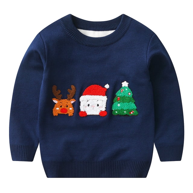 QUDDERR Chandails pour Enfants Garçons Filles 1-6 Ans Bébé Tricot de Noël Pull Automne Hiver Col Rond pour Tout-Petit