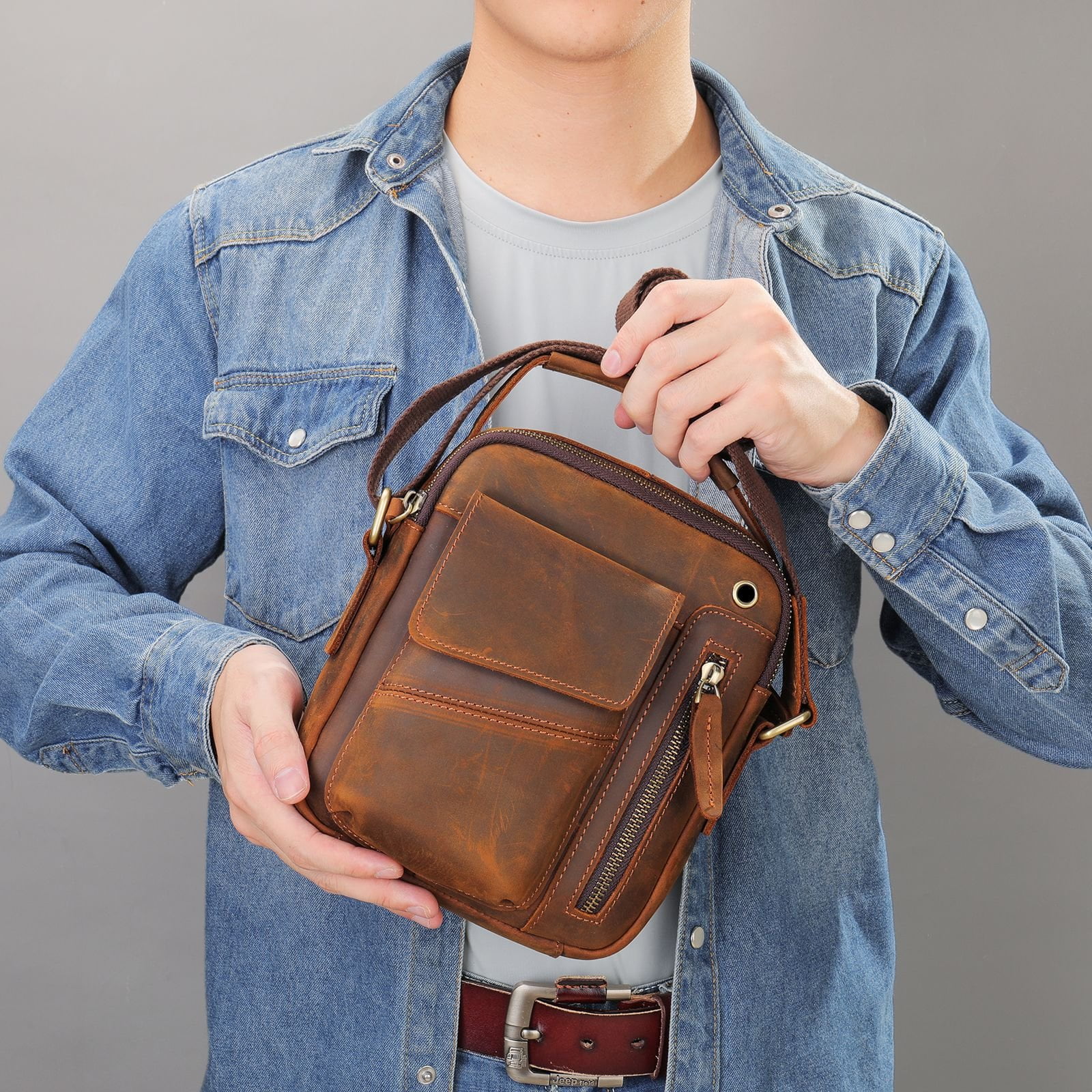 Real leather crossbody bag sale