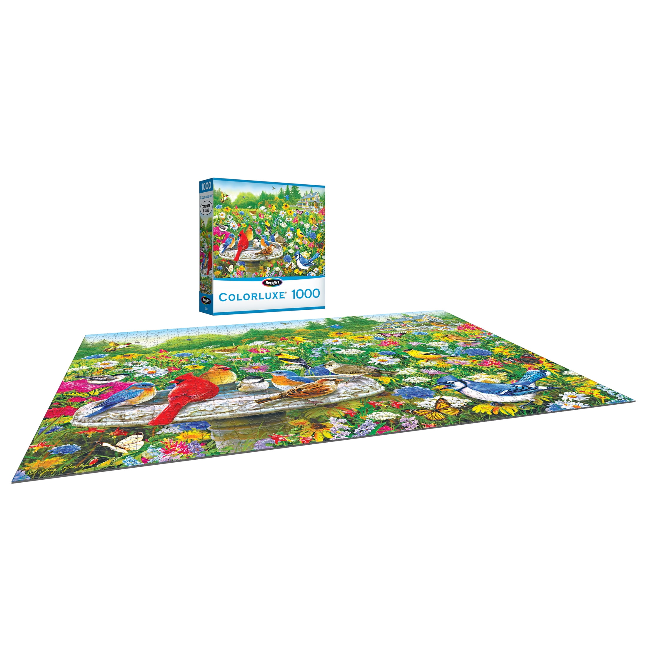 RoseArt - Colorluxe 1000 pièces - Oiseaux au bain d'oiseaux - Puzzle à emboîter pour adultes
