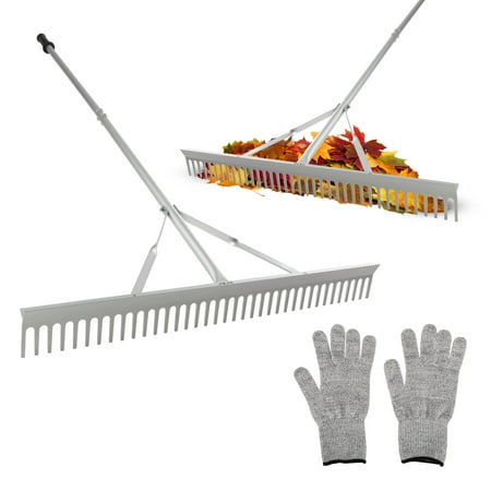 Pure Garden 36in Landscape Rake - Aluminum Metal Rake and Lawn Care Gloves