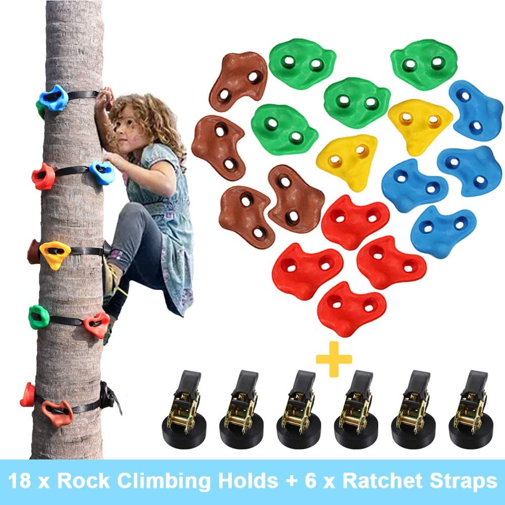 Rock Climbing Holds for Trees 12 Climbing Rocks with 6 Ratchet and Straps Climbing Artoflifer Junior Ninja Tree Climbers Climing Holds for Trees Ninja Warrior Obstacle Course Outdoor 