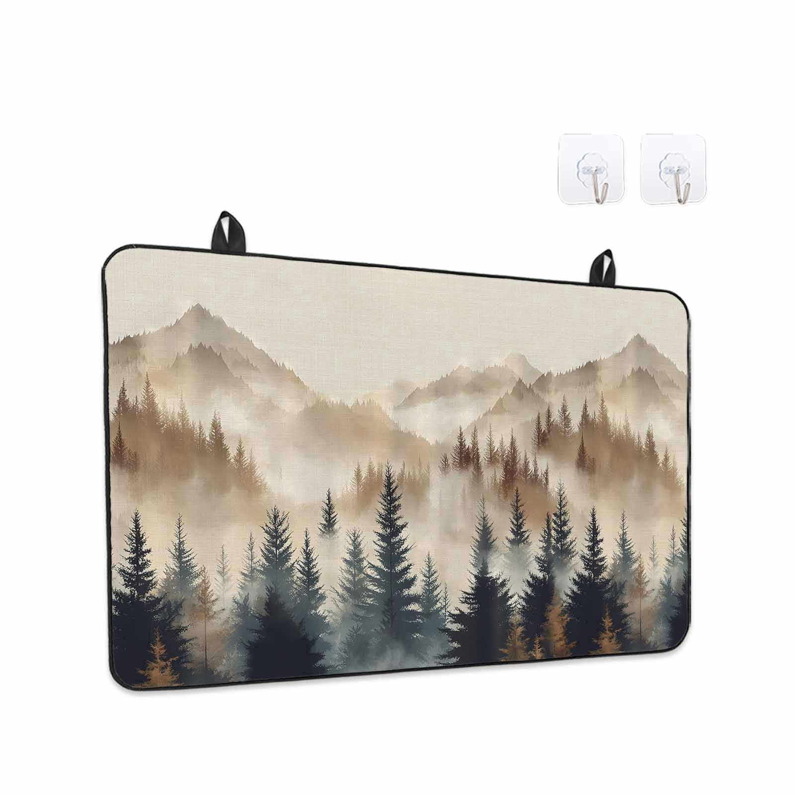 Tan Forest Stove Top Cover for Electric Stove, Heat-proof & Non Slip Glass Top Stove Cover Protector, Trees Woods Vintage Natural Watercolor Kitchen Flat Cooktop Rubber Mat 24x21 Inches
