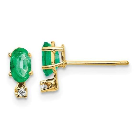 Primal Gold 14 Karat Yellow Gold Diamond and Emerald Birthstone Earrings
