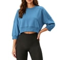 thumbnail image 2 of SEROYE Women's 3/4 Sleeve Crop Sweatshirts Hoodless Crew Neck Lightweight Loose Pullover Casual Sport Short Tops (M, Blue), 2 of 8