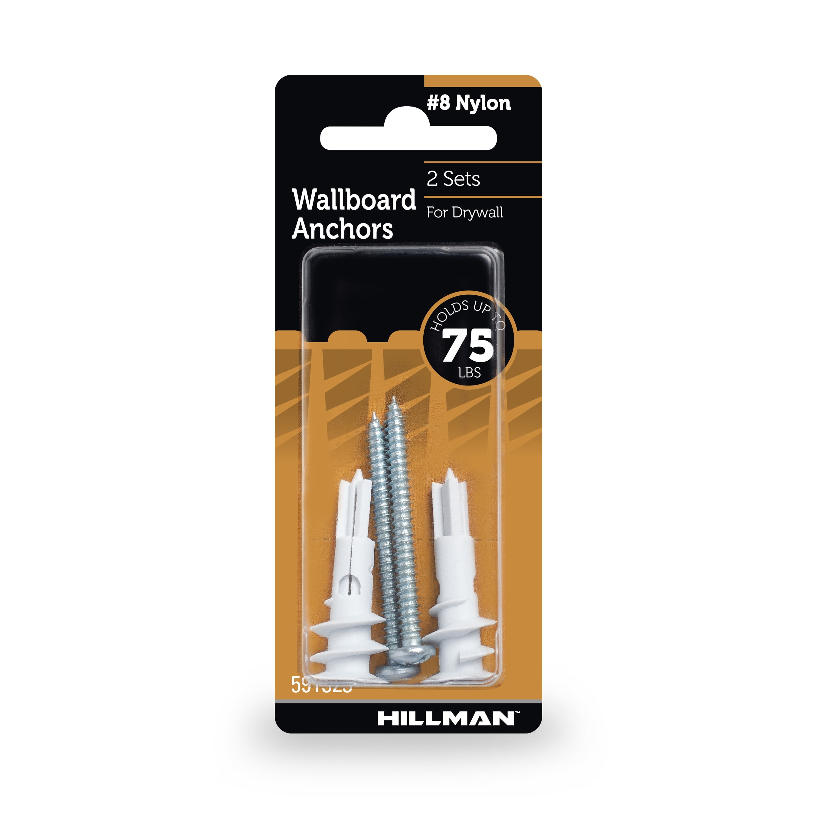 Hillman Wallboard Drywall Anchor Screws, Pan Head Phillips Screw, Nylon, #8, 2 Sets