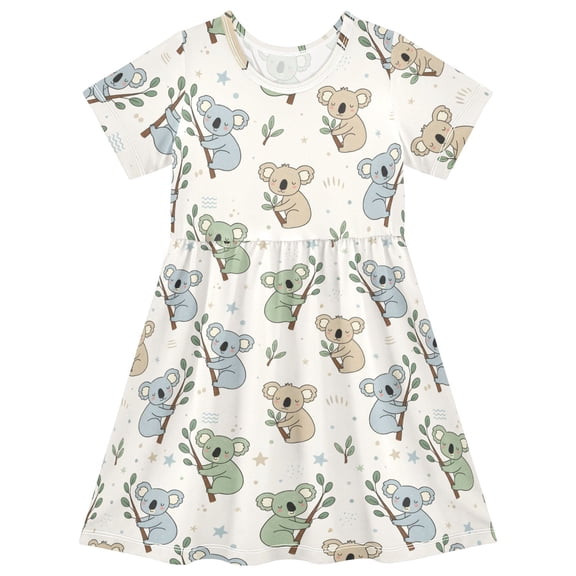 joogoo Cute Koala Girls' Short Sleeve Dress Kids Dresses 5-6T