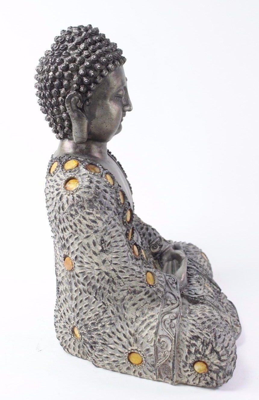Feng Shui 10" Grey and Bronze Buddha Dhyani Mudra Home Decor Peace Statues