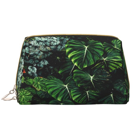 Xecao Lush Foliage Green Plant Print Fashion Makeup PVC Bag Large Capacity Travel Cosmetic Bag for Women Organizer Toiletry Clutch