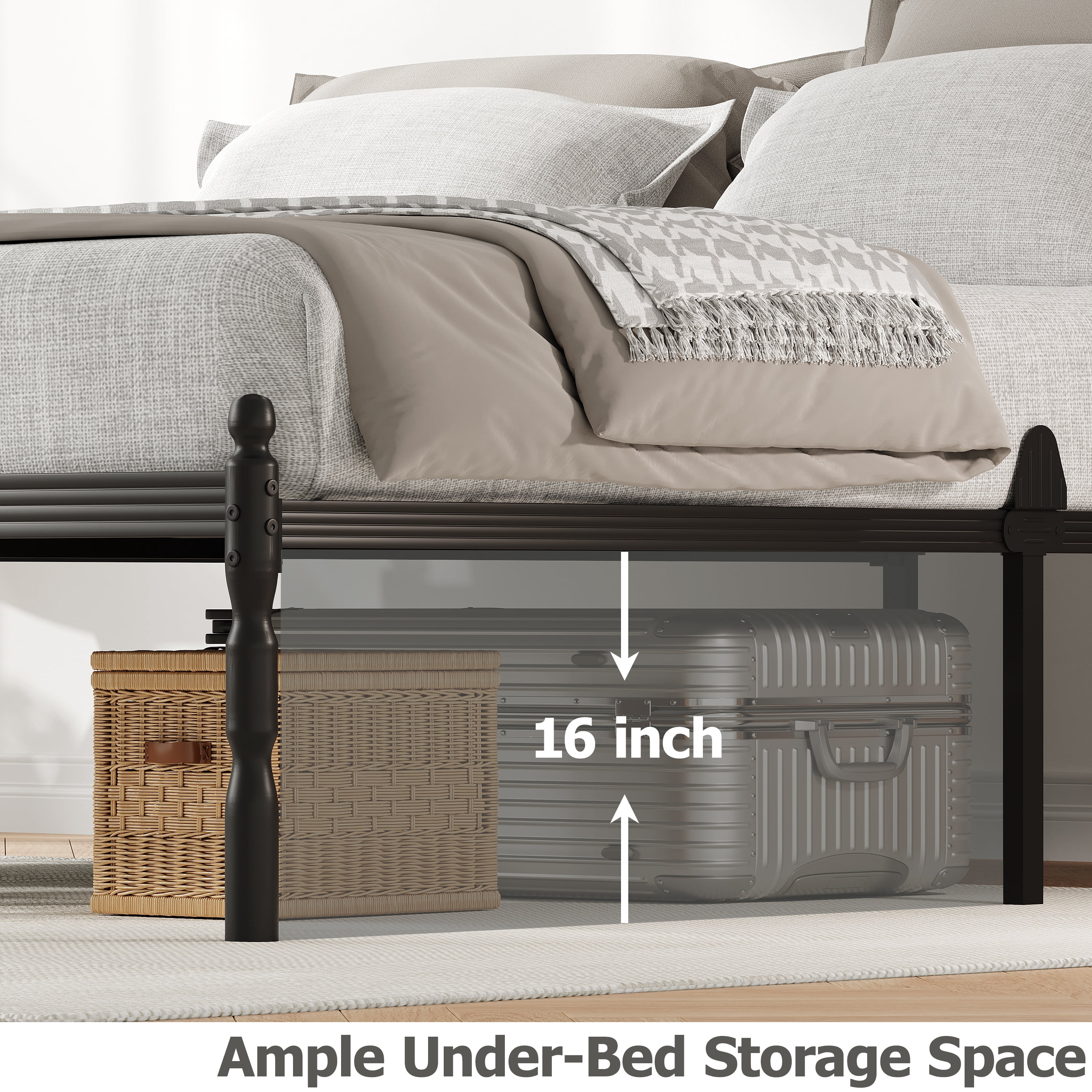 QFTIME 18" Queen Metal Platform Bed Frame with Anti-Slip Stoppers, Heavy Duty Mattress Foundation