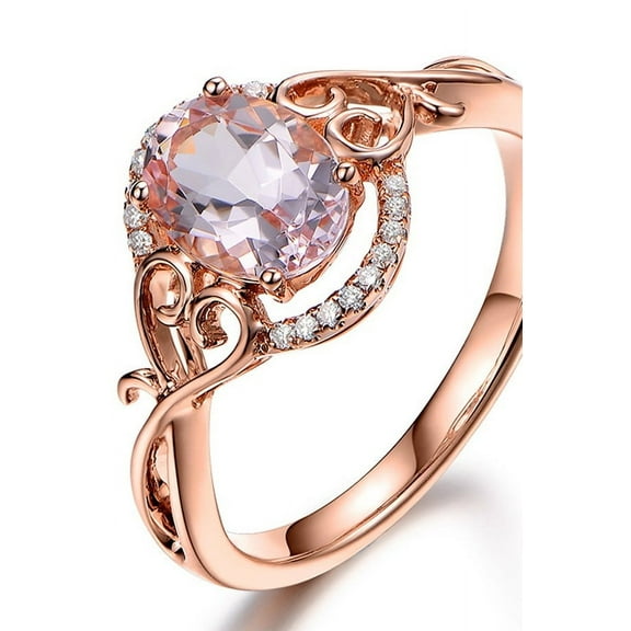 Vintage 1 Carat Morganite and Diamond Engagement Ring in Rose Gold