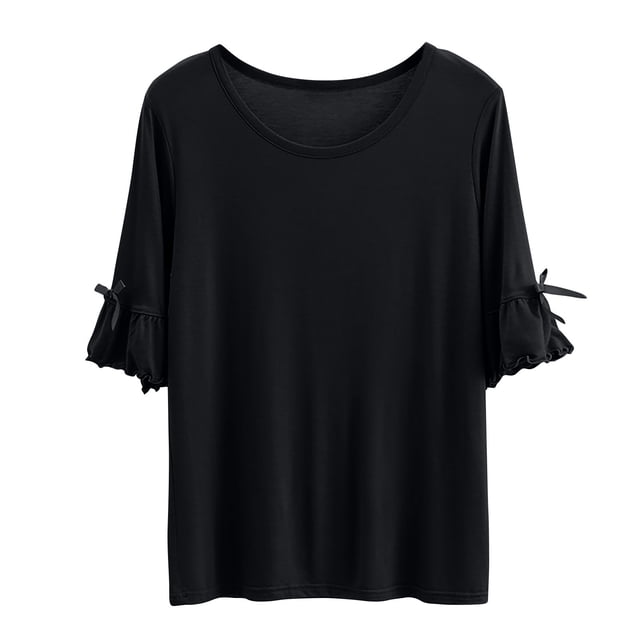 AherBiu Pajamas Tops for Women Oversized Ruffle 1/2 Sleeve Basic Layer Top Tees Shirts Comfy Soft Undershirts