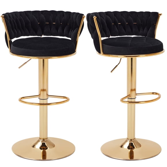 Juego de 2 taburetes de bar VECELO con altura de mostrador ajustable, color negro